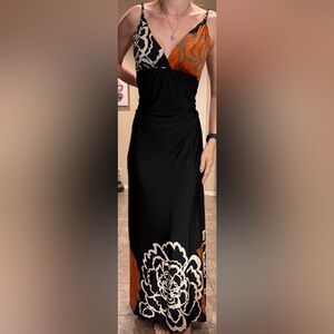 Vintage Black Orange White Floral Maxi Dress Radzoli S